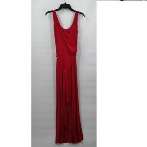 Janette Hi-Rise Surplice Sleeveless Tie Waist Flared Jumpsuit XS Women Red